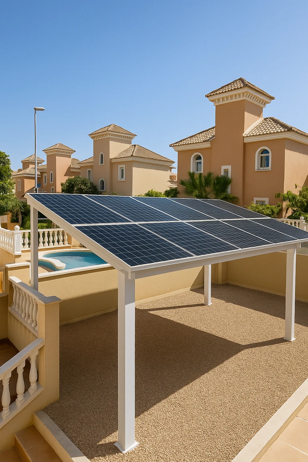 Marquesina fotovoltaica doble con vidrio solar full-black